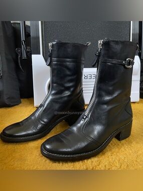 Cole Haan Vintage Leather Biker Boots Moto Heels Gothic Punk Chic Zip Campus 9